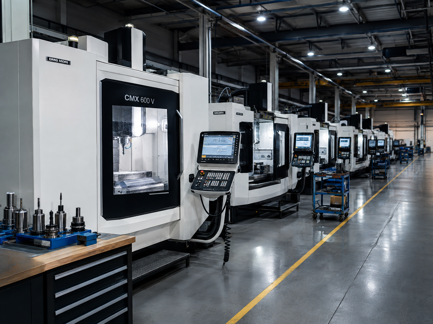 CNC machining centers on a clean production floor
